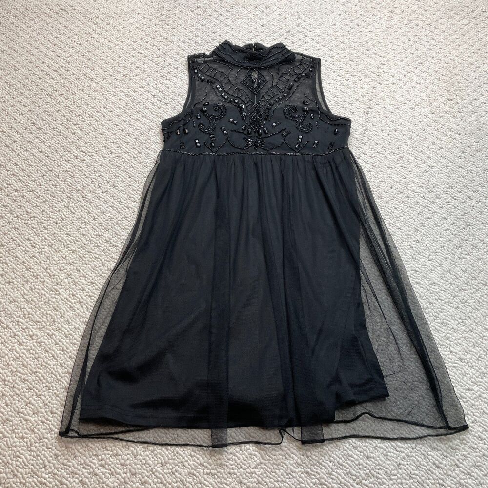 Boohoo Shift Dress Womens 6 Black Sleeveless Sheer Shell Sleeveless Polyester